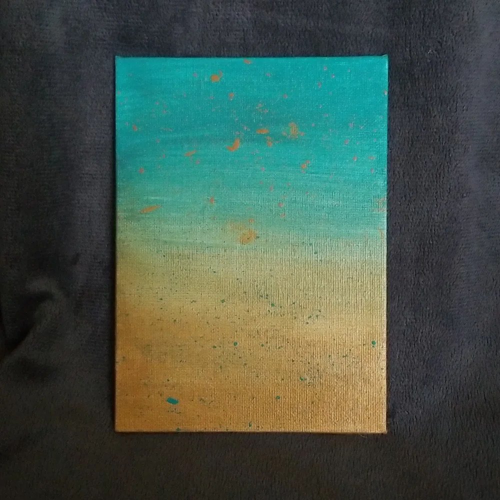 5×7 Teal and Gold Ombre Splatter Painting